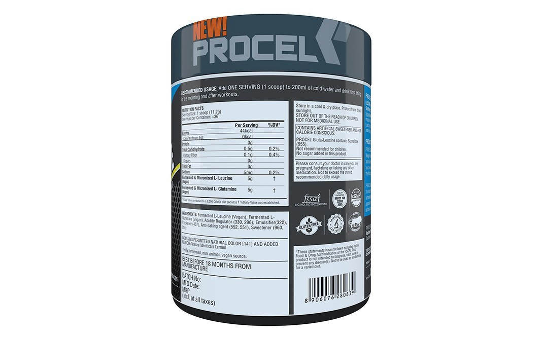 Procel Gluta-Leucine Lemon-Lime Flavor   Plastic Jar  400 grams